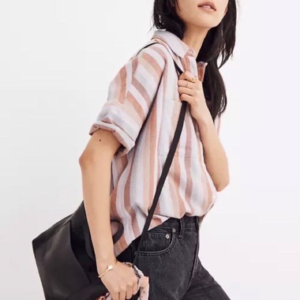 Madewell Flannel Courier Shirt In Sunrise Stripe Size XS